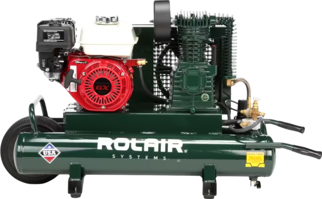 Rolair 6590HK18-0001 Air Compressor Wheeled 9 Gal. Gas 6.5 HP Honda GX200 Engine Single Stage Pump New