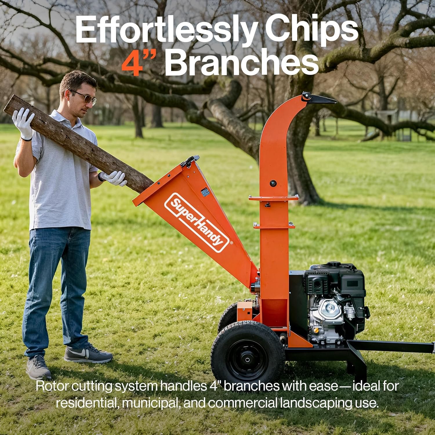 Super Handy GUO141 Towable Wood Chipper 4" Chipping Capacity 15 HP Gas Electric Start New