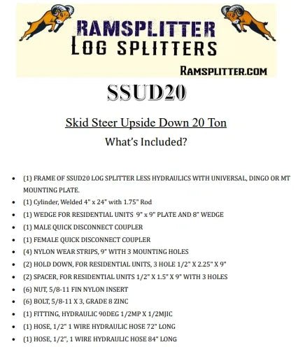 Ramsplitter SSUD20 Skid Steer Upside Down Log Splitter 20 Ton New